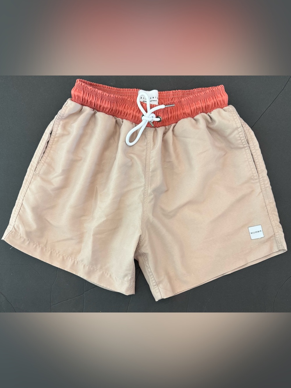 ALLFENIX Men’s |  Teens Swim Shorts Small Tan Linerless 5”